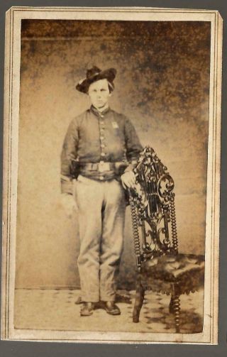 Civil War Era Cdv Union Cavalryman With Holstered Pistol & Corps Badge