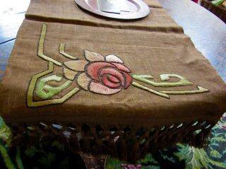 Antique Arts & Crafts Embroidered Linen Table Runner Exceptional 2