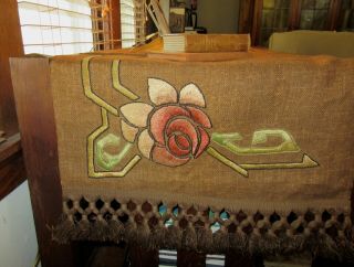 Antique Arts & Crafts Embroidered Linen Table Runner Exceptional 4