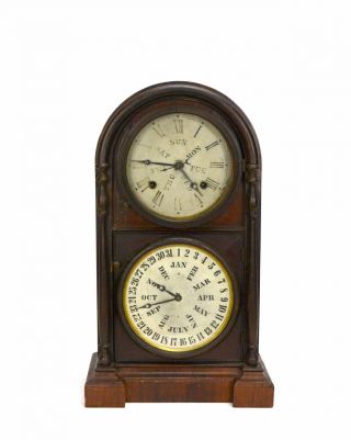 Antique 1870 American En Welch Double Dial Lewis Calendar Mantle Clock