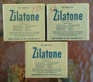 3 Vtg Antique Boxes Of Zilatone Choleretic & Laxative Tablets Drug Store