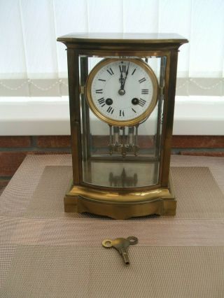 Quality Rare Bow Front Brass / Bevelled Glass Mantel / Bracket Clock