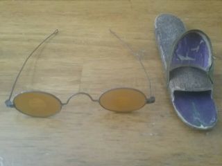 Antique Civil War Era Wire Rim Sharpshooter Glasses With Case