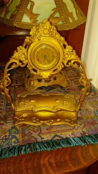 Antique Jennings Bros Clock / Jewelery Casket Art Nouveau Deco