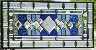•• All Abou Blue ••beveled Stained Glass Window Panel • 30 1/2 " X 13 1/2 "