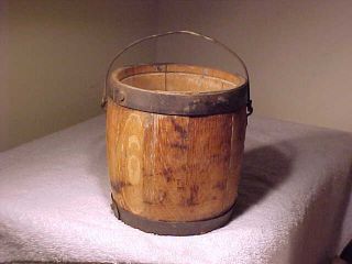 Vintage Wood Bucket Antique Oak Stave Barrel Primitive Civil War Era