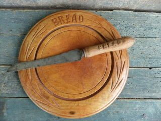 Antique Primitive 19thc Breadboard Wheat Pattern W/ Knife Aafa