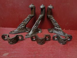 3 Authentic Antique W/fancy Clips Cast Iron Handrail Supports Shelf Brackets 01