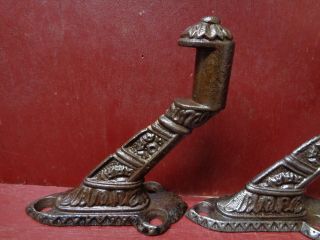 3 AUTHENTIC ANTIQUE W/FANCY CLIPS CAST IRON HANDRAIL SUPPORTS SHELF BRACKETS 01 2
