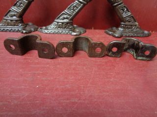 3 AUTHENTIC ANTIQUE W/FANCY CLIPS CAST IRON HANDRAIL SUPPORTS SHELF BRACKETS 01 4