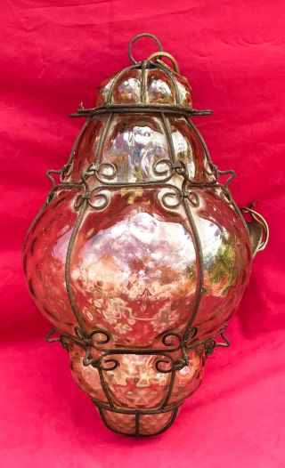 1935 Art Deco Opal Glass Lamp Murano Artistica Hanging Chandelier Lanterne