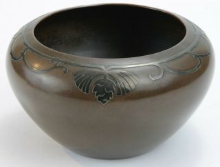 Heintz Sterling - On - Bronze Ovoid Vase With Pine Cones And Needles
