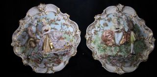 Pair 21x18x4 Antique Ornate 3d Victorian Capodimonte Italy Plaster Wall Hanging