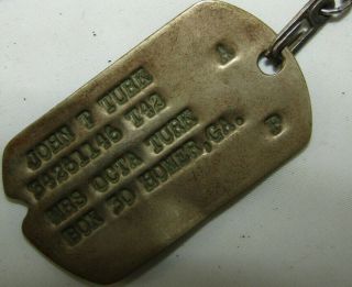 WW2 U.  S.  Soldier Dog Tag Set - Next Of Kin & 2nd Type - John T.  Turk Homer,  GA 4