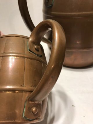 Antique Primitive Late 1800 ' s Solid Copper Jug Pitcher 4 Mug Cups Francis Bowen 11