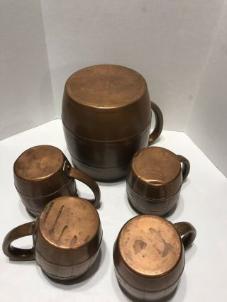 Antique Primitive Late 1800 ' s Solid Copper Jug Pitcher 4 Mug Cups Francis Bowen 3