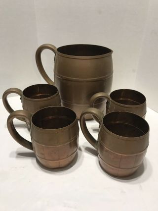 Antique Primitive Late 1800 ' s Solid Copper Jug Pitcher 4 Mug Cups Francis Bowen 6