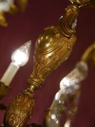BRONZE BRASS FRENCH CRYSTAL CHANDELIER VINTAGE CEILING LAMP LUSTRE OLD 10 LIGHT 4