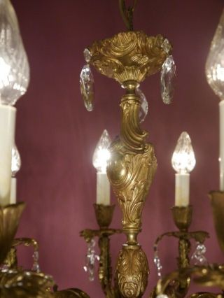 BRONZE BRASS FRENCH CRYSTAL CHANDELIER VINTAGE CEILING LAMP LUSTRE OLD 10 LIGHT 7