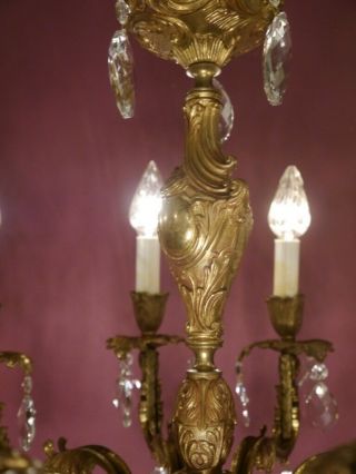 BRONZE BRASS FRENCH CRYSTAL CHANDELIER VINTAGE CEILING LAMP LUSTRE OLD 10 LIGHT 9