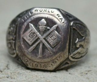 Rare Wwi Sterling Silver Army Signal Corps Ring - 1917 1918 1919 Wwii