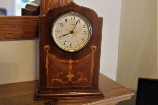 An Antique Mahogany Marquetry Inlaid Mantel Clock Well Probably French