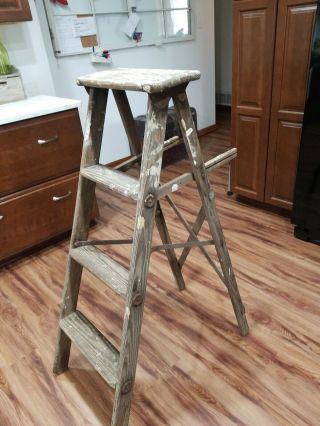 Vintage Wooden 3 Step Ladder Primitive Shabby Country Chic Rustic 39 " Tall