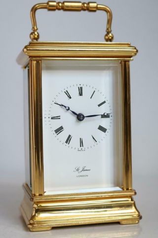 Heavy British Carriage Clock By St James,  London Gilt Bronze Serviced