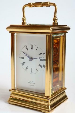 HEAVY BRITISH CARRIAGE CLOCK by ST JAMES,  LONDON gilt bronze SERVICED 6