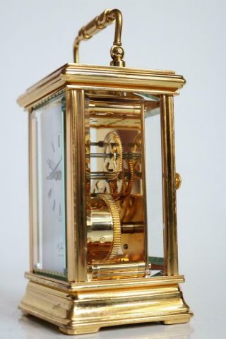 HEAVY BRITISH CARRIAGE CLOCK by ST JAMES,  LONDON gilt bronze SERVICED 7