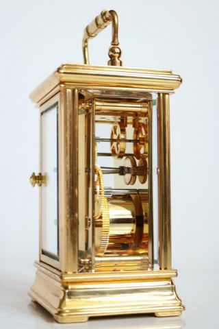 HEAVY BRITISH CARRIAGE CLOCK by ST JAMES,  LONDON gilt bronze SERVICED 8