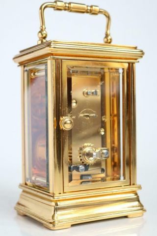 HEAVY BRITISH CARRIAGE CLOCK by ST JAMES,  LONDON gilt bronze SERVICED 9