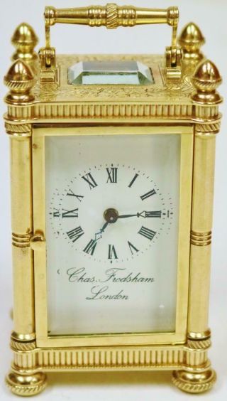 Vintage Charles Frodsham 8 Day Brass & Bevelled Glass Miniature Carriage Clock