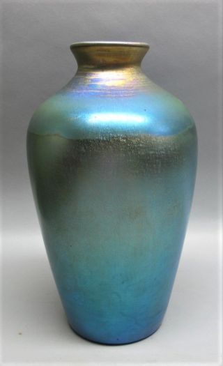 Massive 13.  5 " Durand Experimental Blue & Gold Art Deco Glass Vase C.  1920