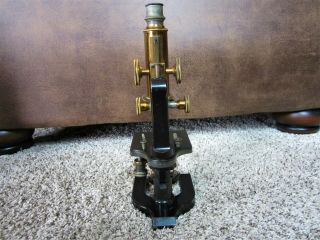 Antique Brass Spencer Lens Co Microscope,  Wood Case Box Scientific Instrument 12
