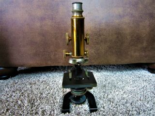 Antique Brass Spencer Lens Co Microscope,  Wood Case Box Scientific Instrument 2