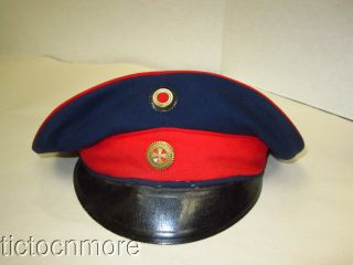 Wwi Imperial German Officers M1910 Visor Cap Blue/red Hat W/ Insignia Badges