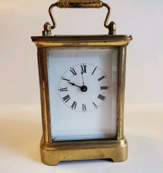 Antique Waterbury Carriage Clock Brass With Alarm -