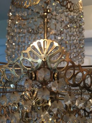 Large Vintage Mid Century Cascading Crystal Chandelier Hollywood Regency Glam 6