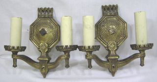 Vintage Pair 1930s Art Deco Electric Wall Sconces Gothic Style Rewired