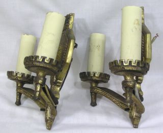 Vintage PAIR 1930s Art Deco Electric Wall Sconces Gothic Style Rewired 5