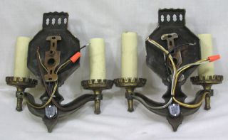 Vintage PAIR 1930s Art Deco Electric Wall Sconces Gothic Style Rewired 6