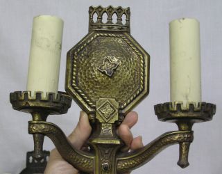 Vintage PAIR 1930s Art Deco Electric Wall Sconces Gothic Style Rewired 8