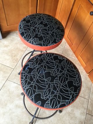 Atomic Age Mid Century Bar Stools,  Naugahyde And Iron 3