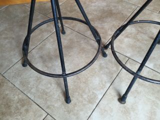 Atomic Age Mid Century Bar Stools,  Naugahyde And Iron 5