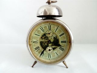Antique Junghans Alarm Clock Hunting Scene