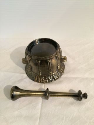 VINTAGE BRONZE MORTAR & PESTLE UNIQUE DESIGN W/SERPENT HEADS 3