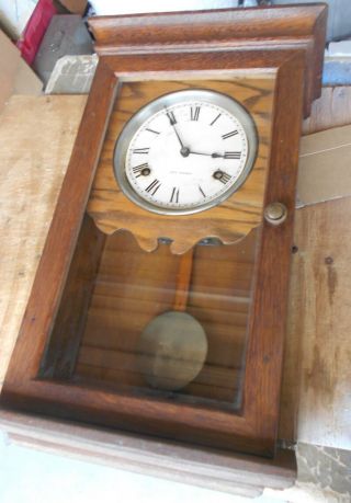 Big Oak Antique Seth Thomas Regulator Key Wind Wall Clock