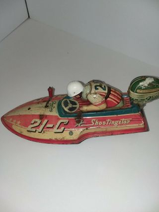 Japan Y Shooting Star Race Outboard Boat Racer Wind - Up Tin Litho 10 " - Cool