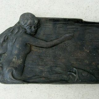 Antique Art Nouveau Nude Mermaid Siren Sea Naked Lady Fish Jewelry Card Tray